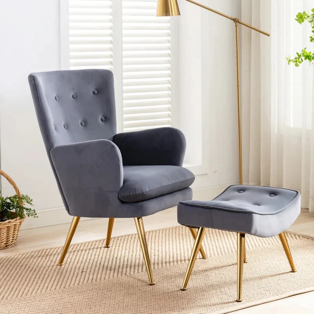 Grey Accent Chair with Leg Rest