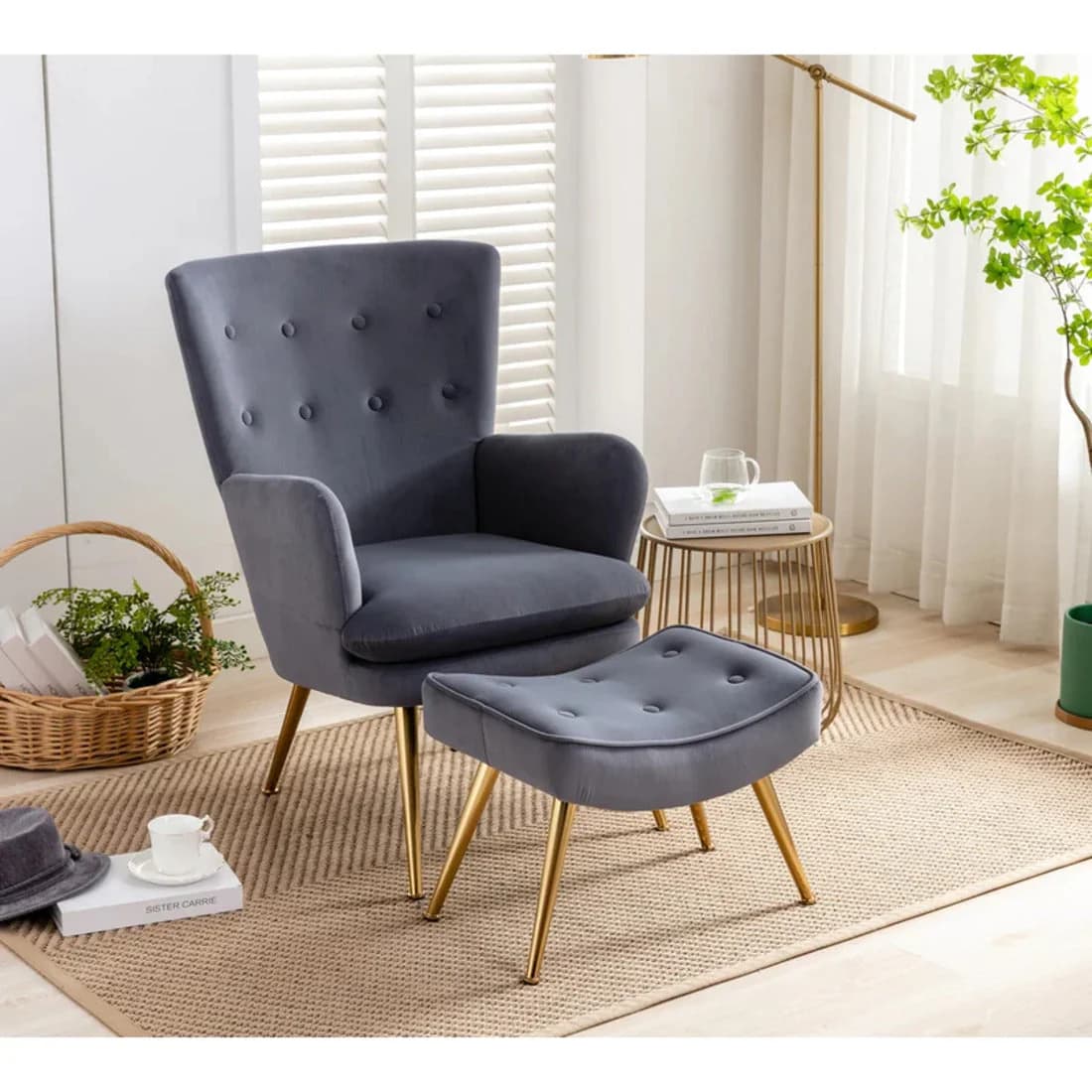 Grey Accent Chair with Leg Rest view 2