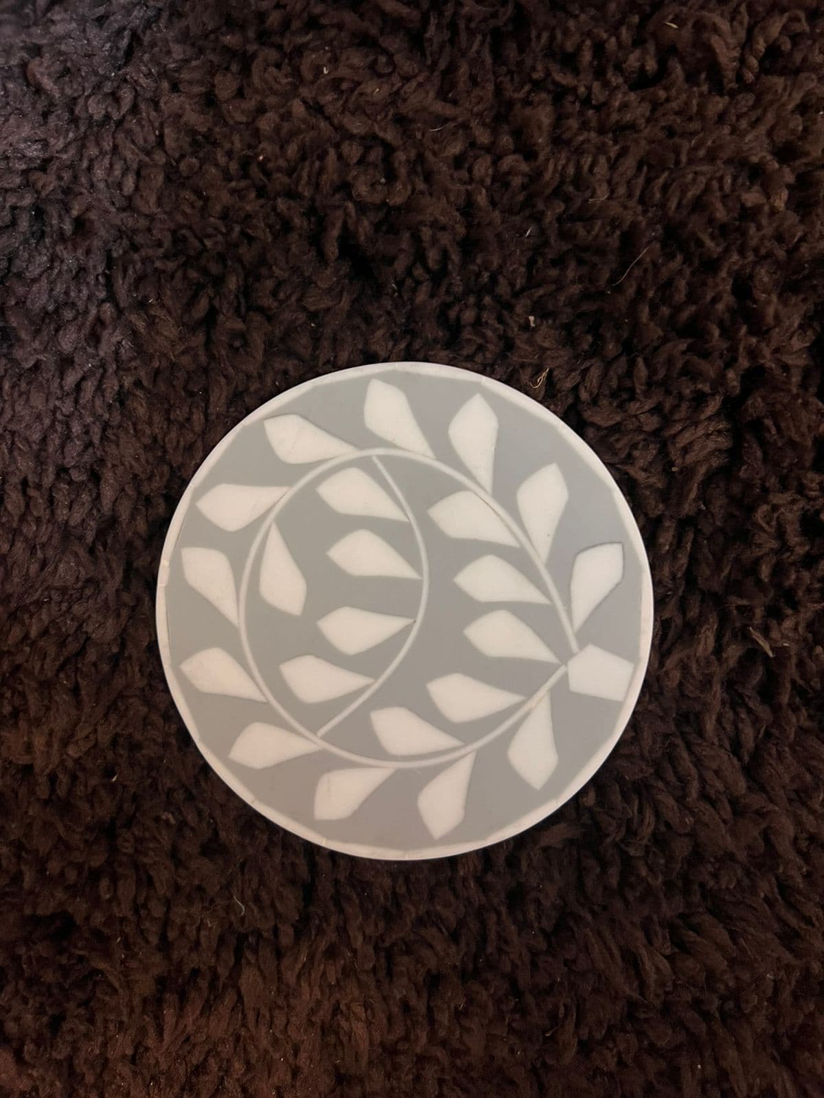 Grey with White Leaves Wooden Coasters Set of 6.