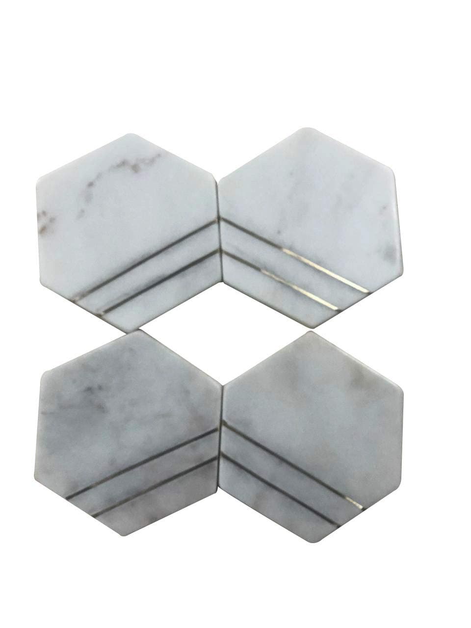 Marble Brass Line Inlay Hexagonal Coasters Set of 4