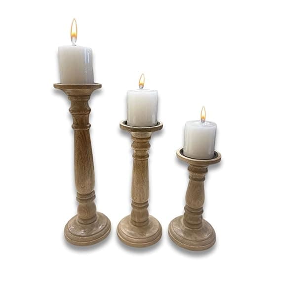 Natural Candle Stand Set of 3