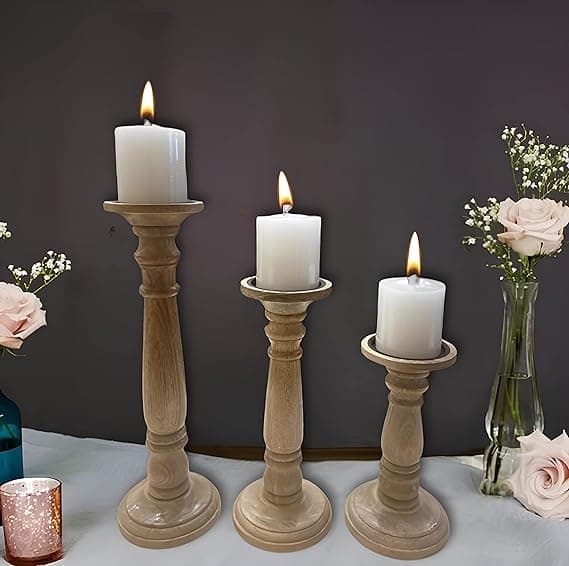 Natural Candle Stand Set of 3 view 2
