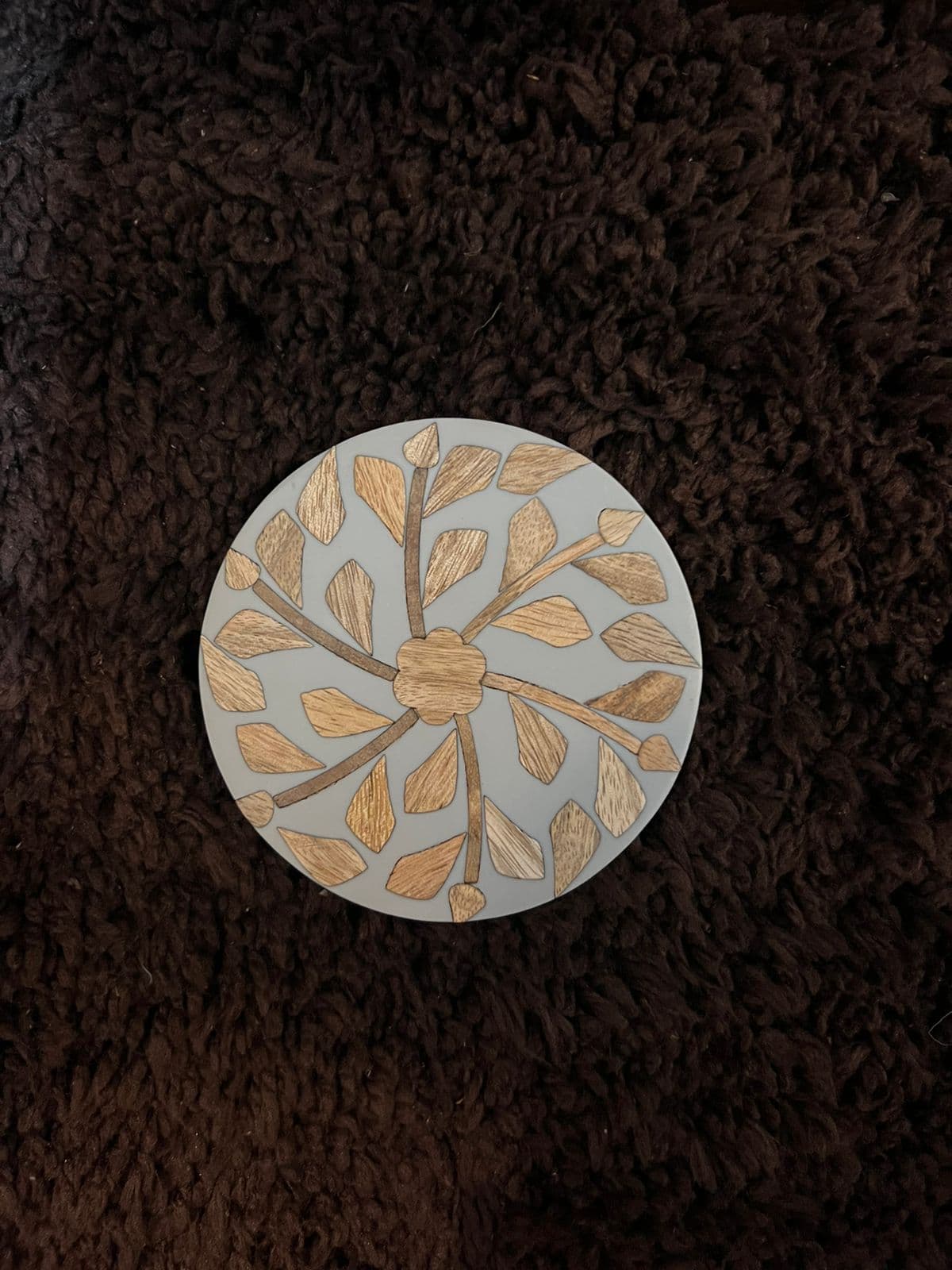 Natural Floral Inlay Wooden Coasters Set of 6.