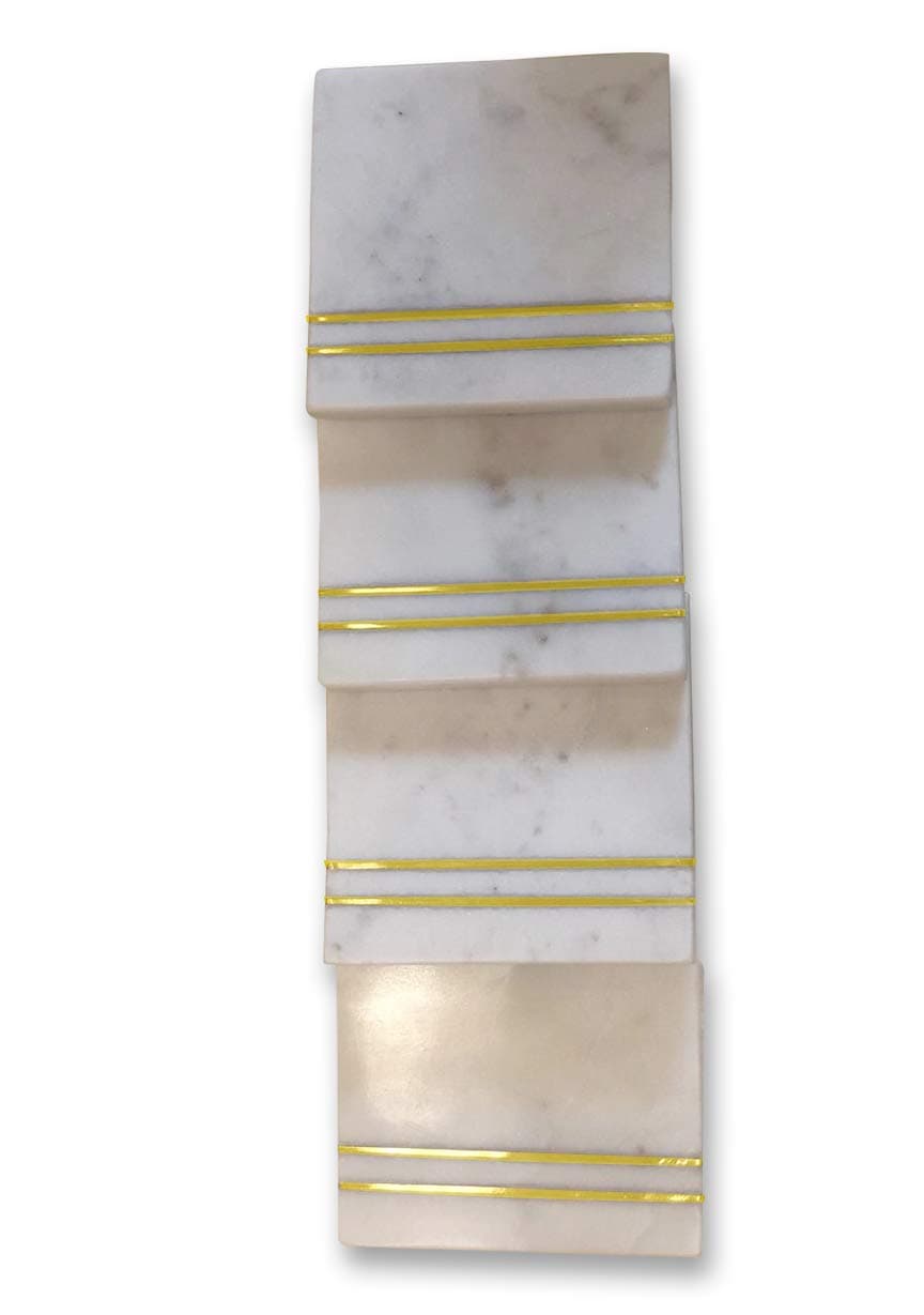 Square White Marble Coasters with Brass Lining Set of 4 .  view 2