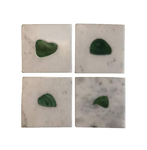  White Marble Square Coasters with Agate Stone Inlay Set of 4 .  view 2