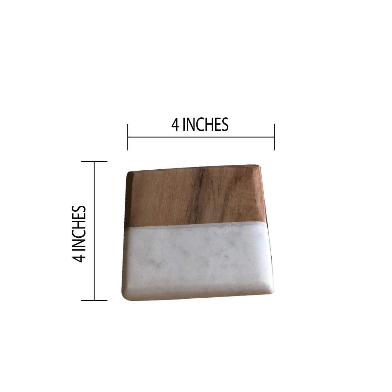  Wood & Marble Square Coasters Set of 4 .
