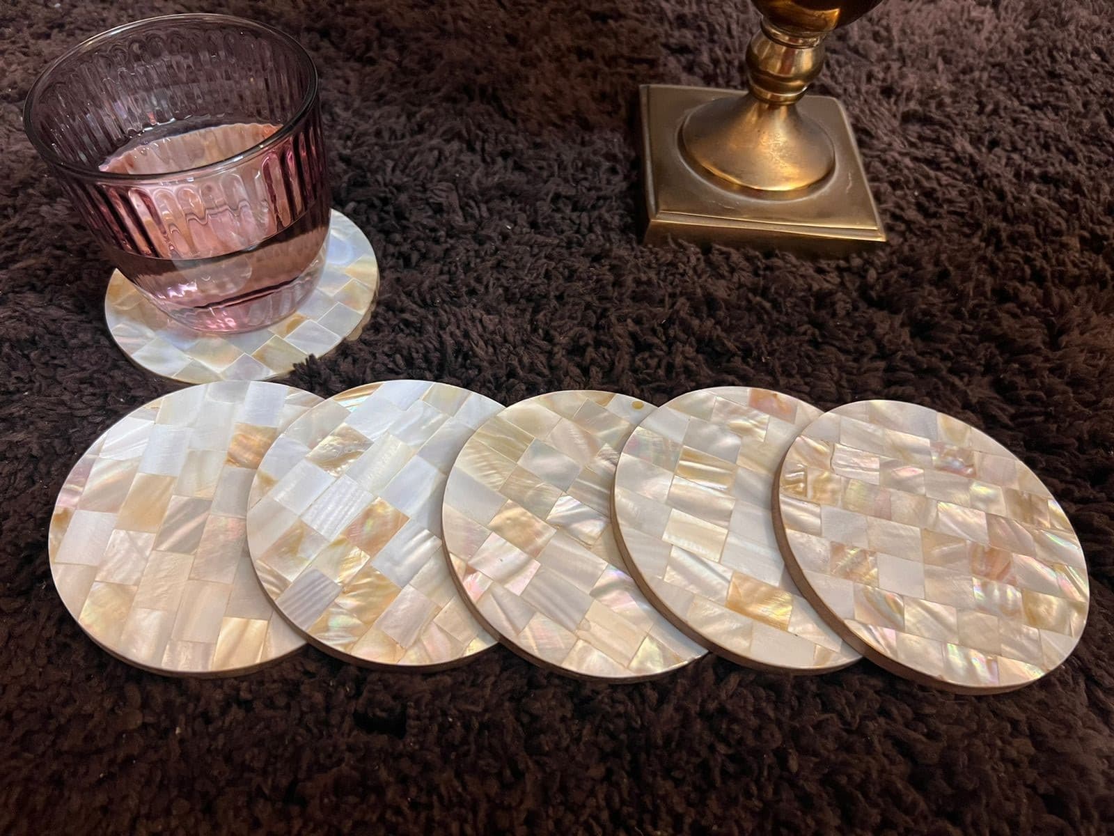 Mother of Pearl Wooden Coasters Set of 6. view 2