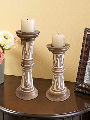 White Candle Stand Set of 2 view 2