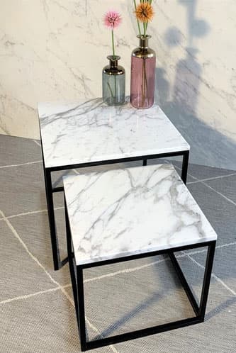 Set of 2 Simple White Nesting Center Table-Black Finish
