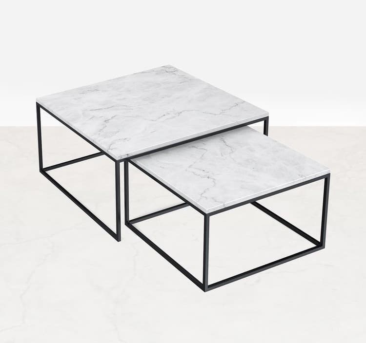 Set of 2 Simple White Nesting Center Table-Black Finish view 2